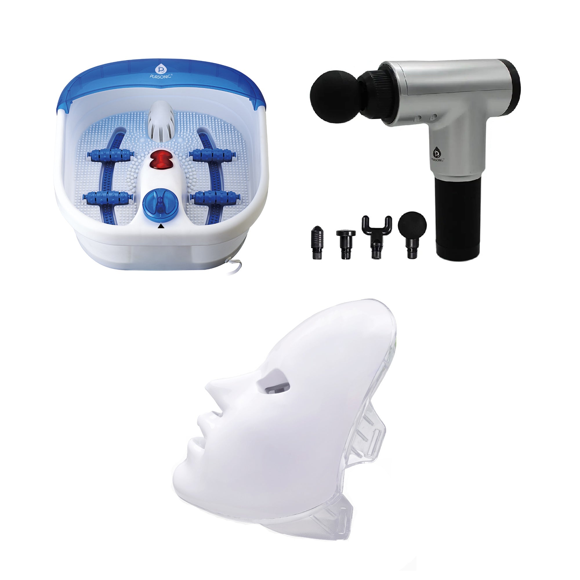 Total Self-Care System – Heated Foot Spa, Percussion Massage Gun & 7-Color LED Beauty Mask-0