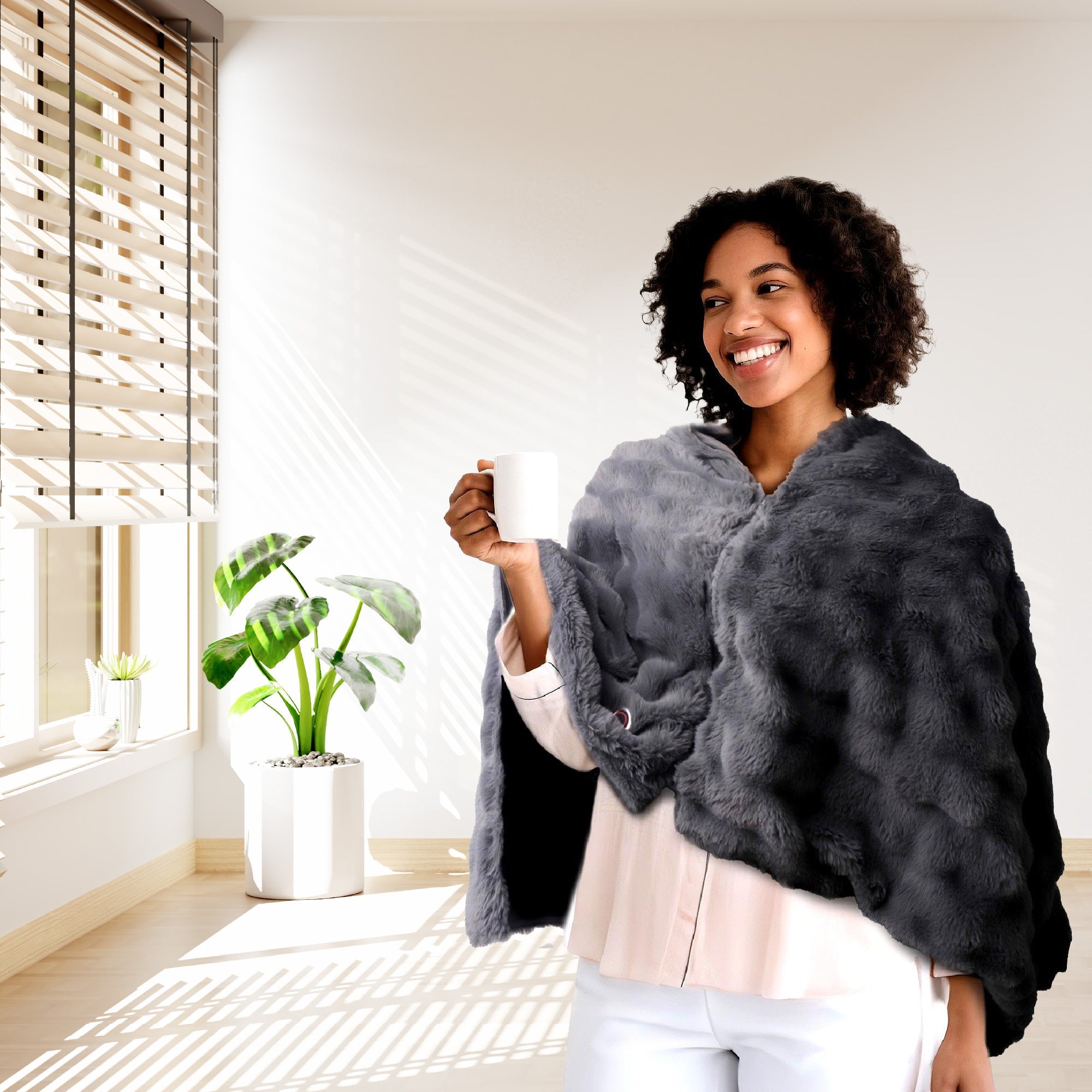 Pursonic Electric Plush Heated Poncho Shawl-2