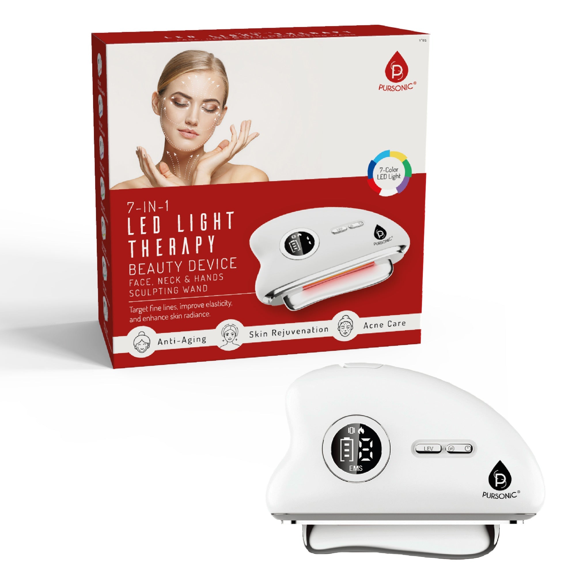 Pursonic Skincare: Complete 7-in-1 LED Light Therapy & Overnight Lip Care Collection-3