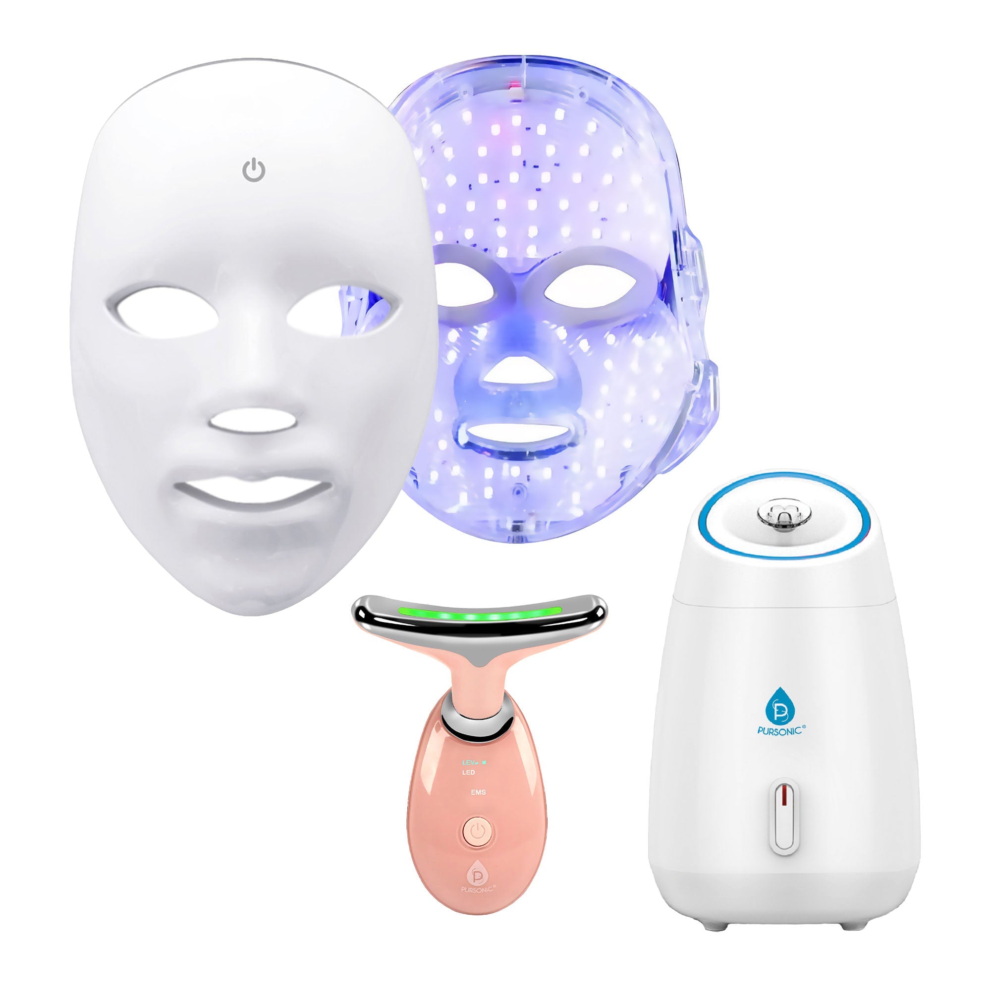 Pursonic Ultimate 3-in-1 LED Light Therapy & Facial Spa Bundle – 7-in-1 LED Face Mask + 7-in-1 LED Face & Neck Sculpting Wand + Facial Steamer-0