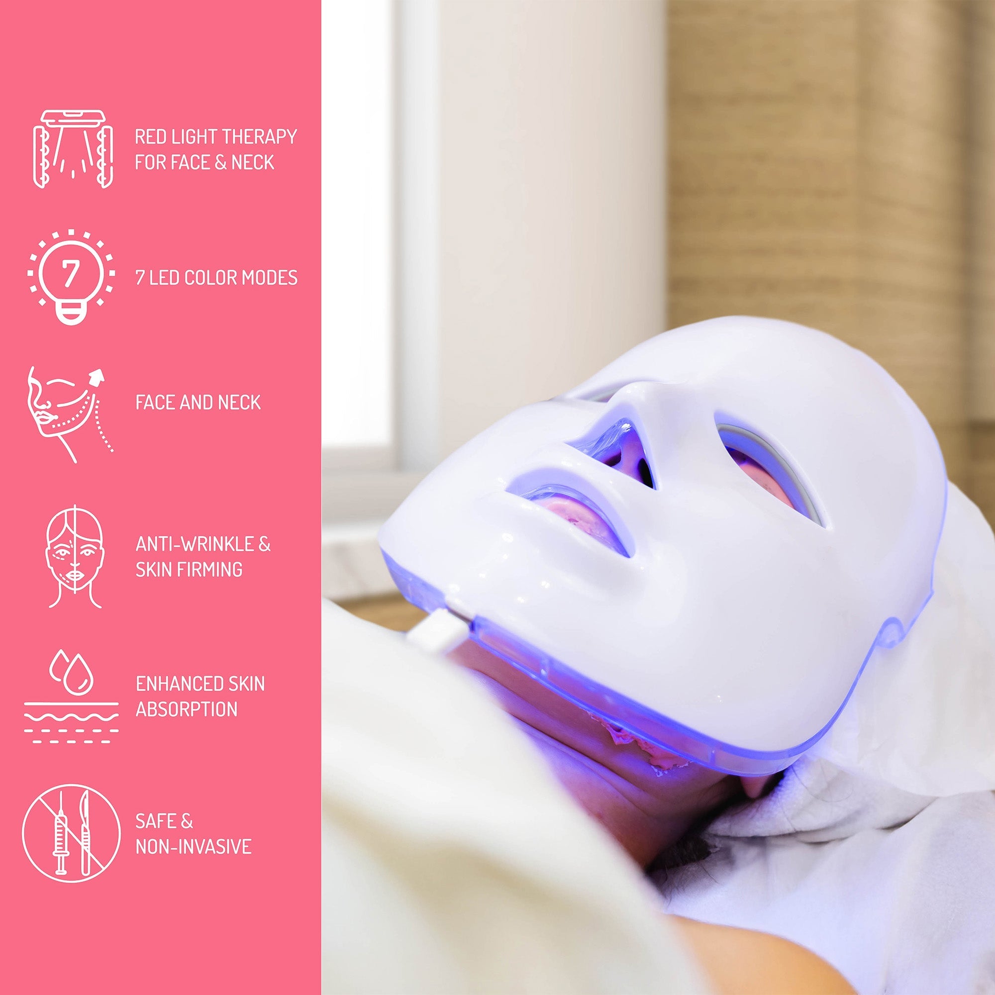 LuxCove by Pursonic Complete LED Skincare Therapy Bundle: Neckplate, 7-in-1 Light Therapy Wand & 7-in-1 Face Mask