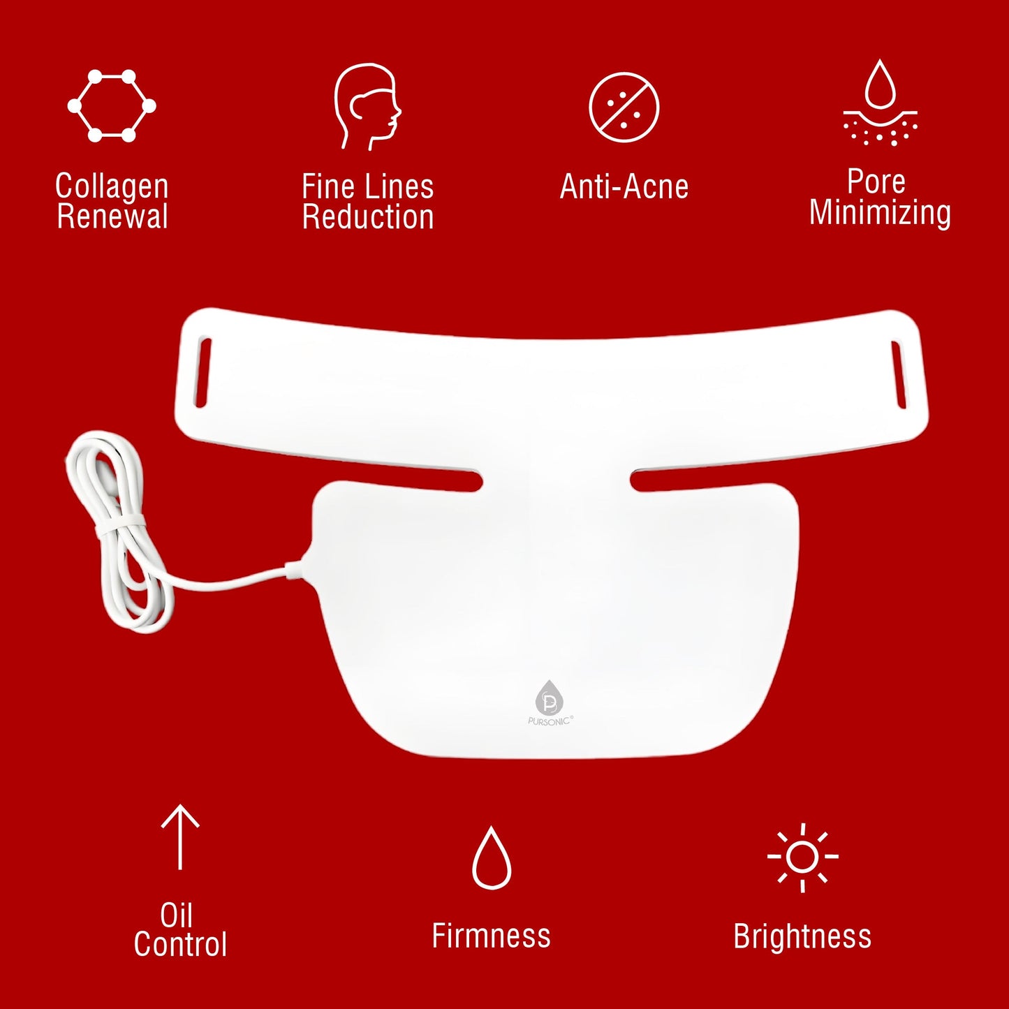 Pursonic Complete LED Skincare Therapy Bundle: Neckplate, 7-in-1 Light Therapy Wand & 7-in-1 Face Mask