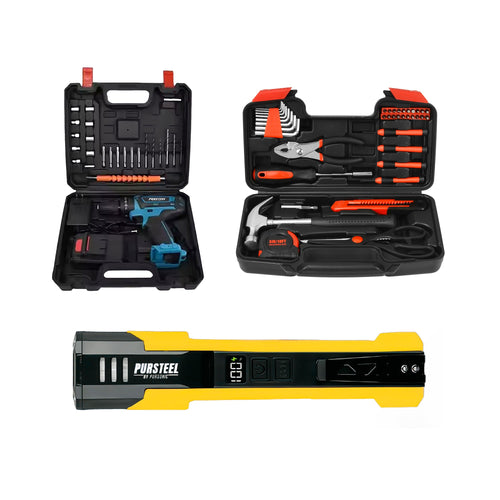 All-in-One Home Project Powerhouse: Pursonic 21V Cordless Drill, Handy Solutions 39-Piece Tool Kit, and Ultra Bright Flashlight-0