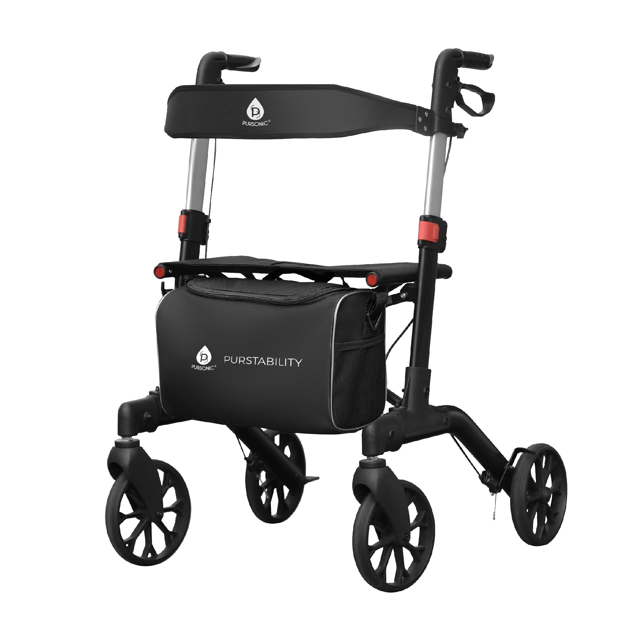 Foldable Wheeled Walker with Backrest and Bag - Adjustable Height, Lightweight, and Sturdy Design for Enhanced Mobility Support-0