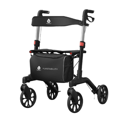 Foldable Wheeled Walker with Backrest and Bag - Adjustable Height, Lightweight, and Sturdy Design for Enhanced Mobility Support-0