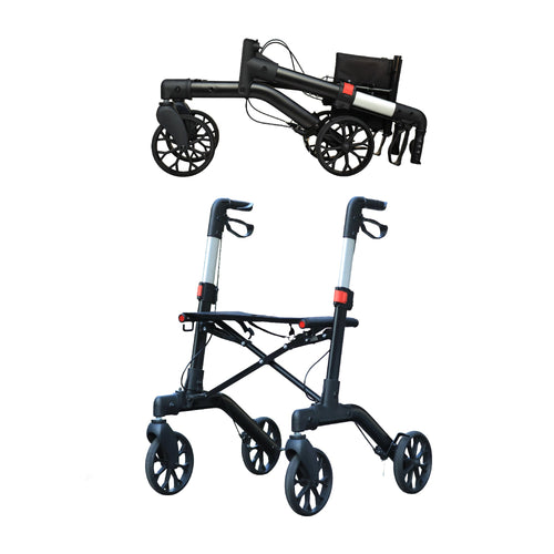 Foldable Wheeled Walker with Backrest and Bag - Adjustable Height, Lightweight, and Sturdy Design for Enhanced Mobility Support-1