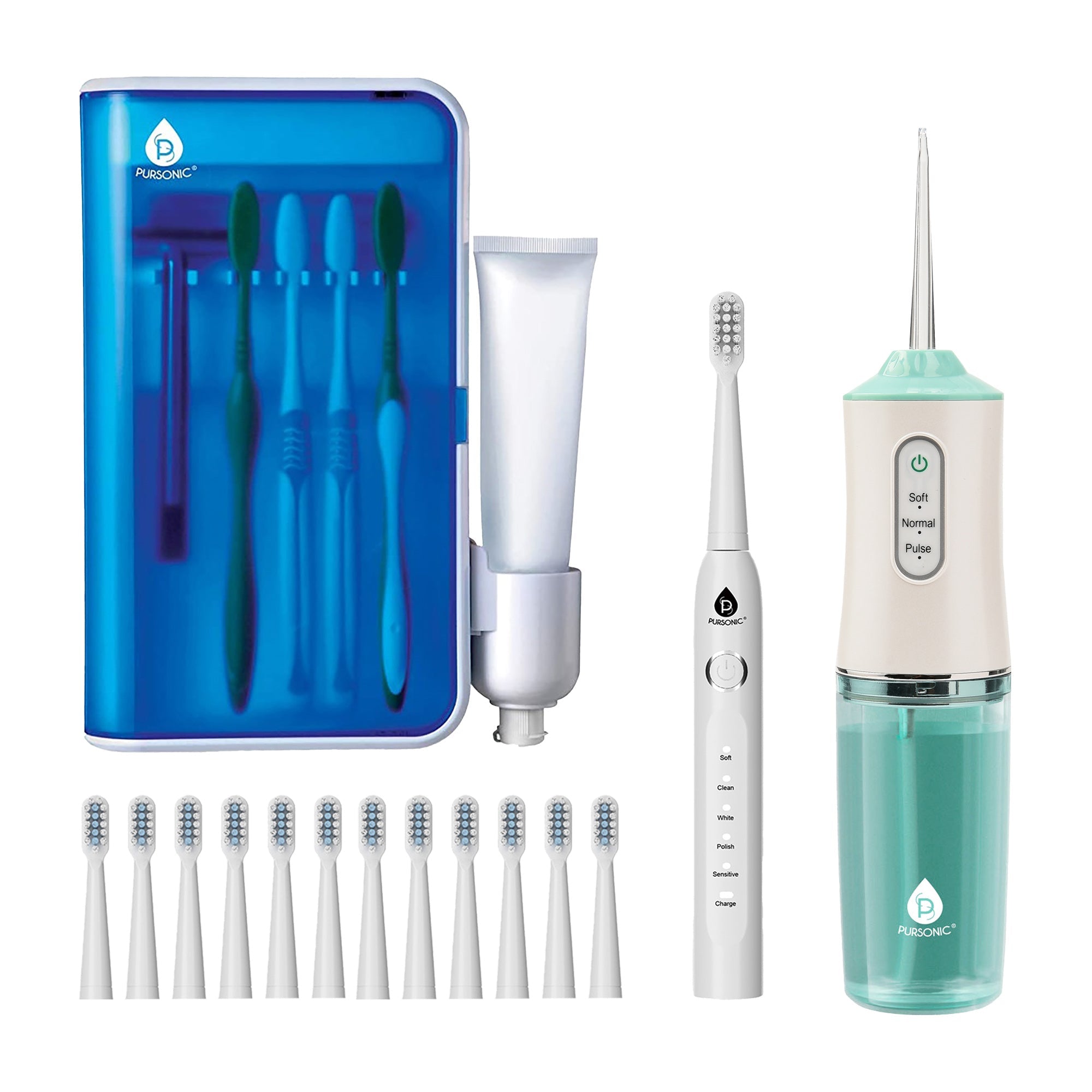 Pursonic Complete Oral Care Bundle – USB Rechargeable Sonic Toothbrush, Water Flosser & UV Toothbrush Sanitizer-0