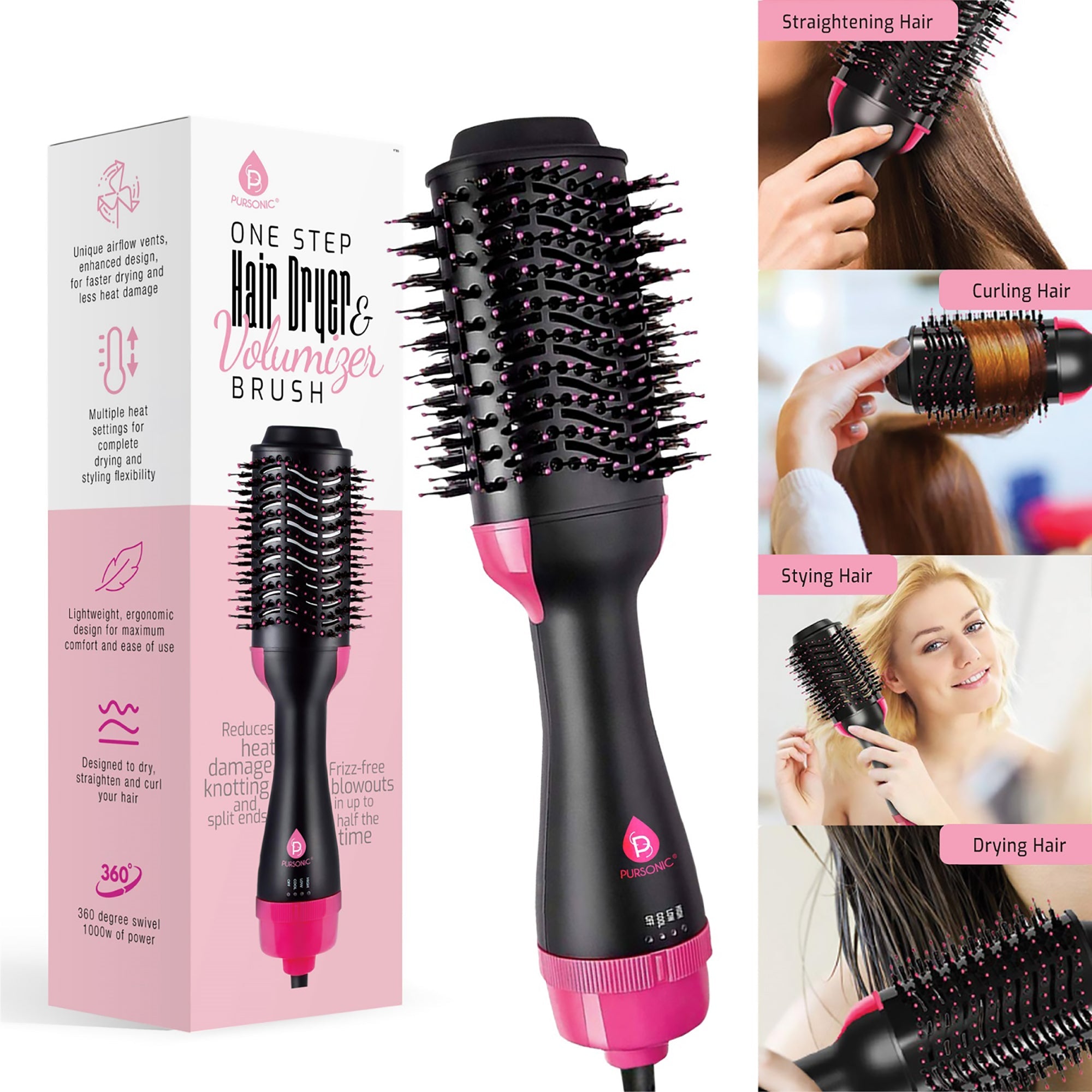 Professional Hair Styling Trio: Triple Barrel Curler, One-Step Volumizer & Flat Iron Duo Pack-3