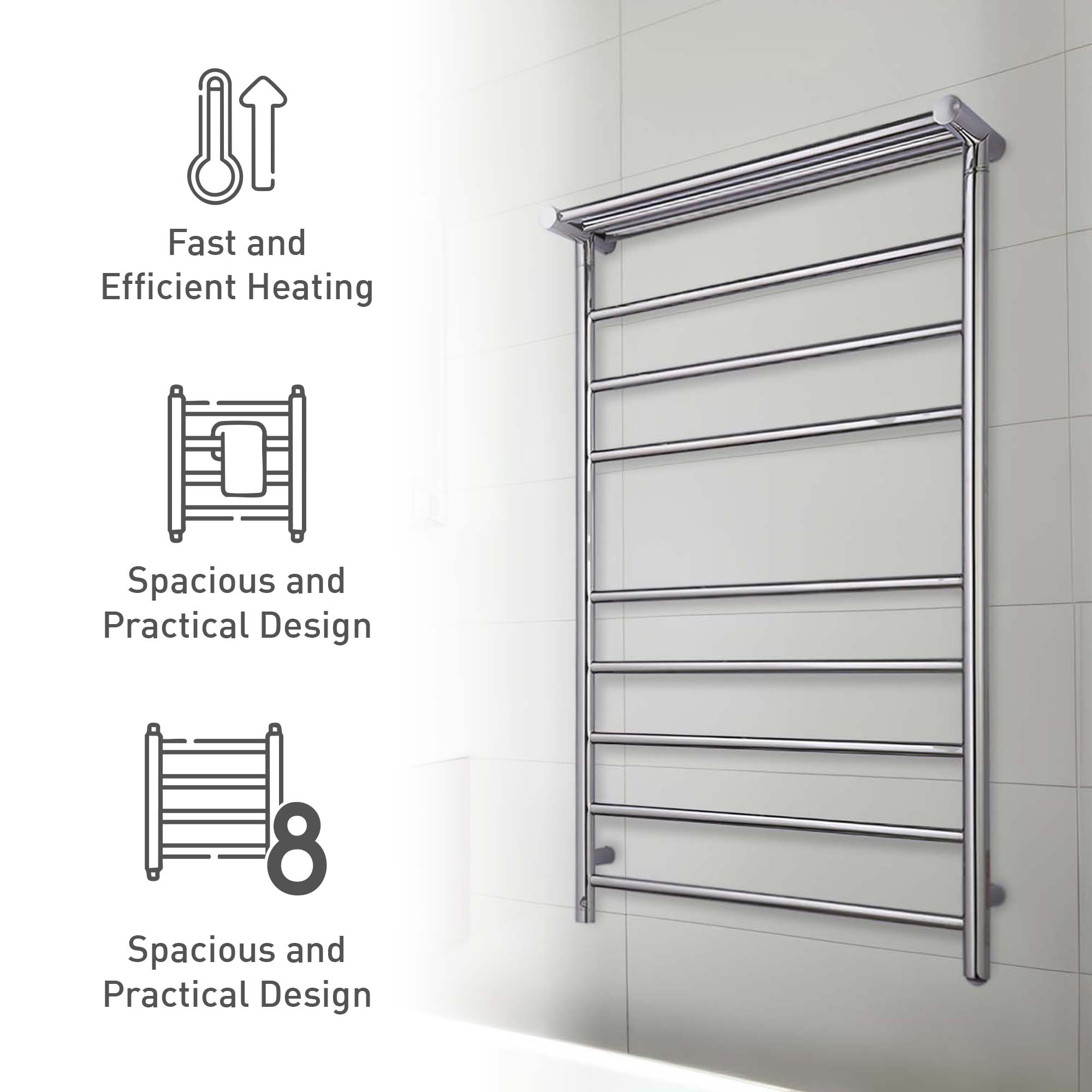 Pursonic Wall Mount Electric Towel Warmer with 8 Heated Bars Plus 3 Non-heated Bars-1