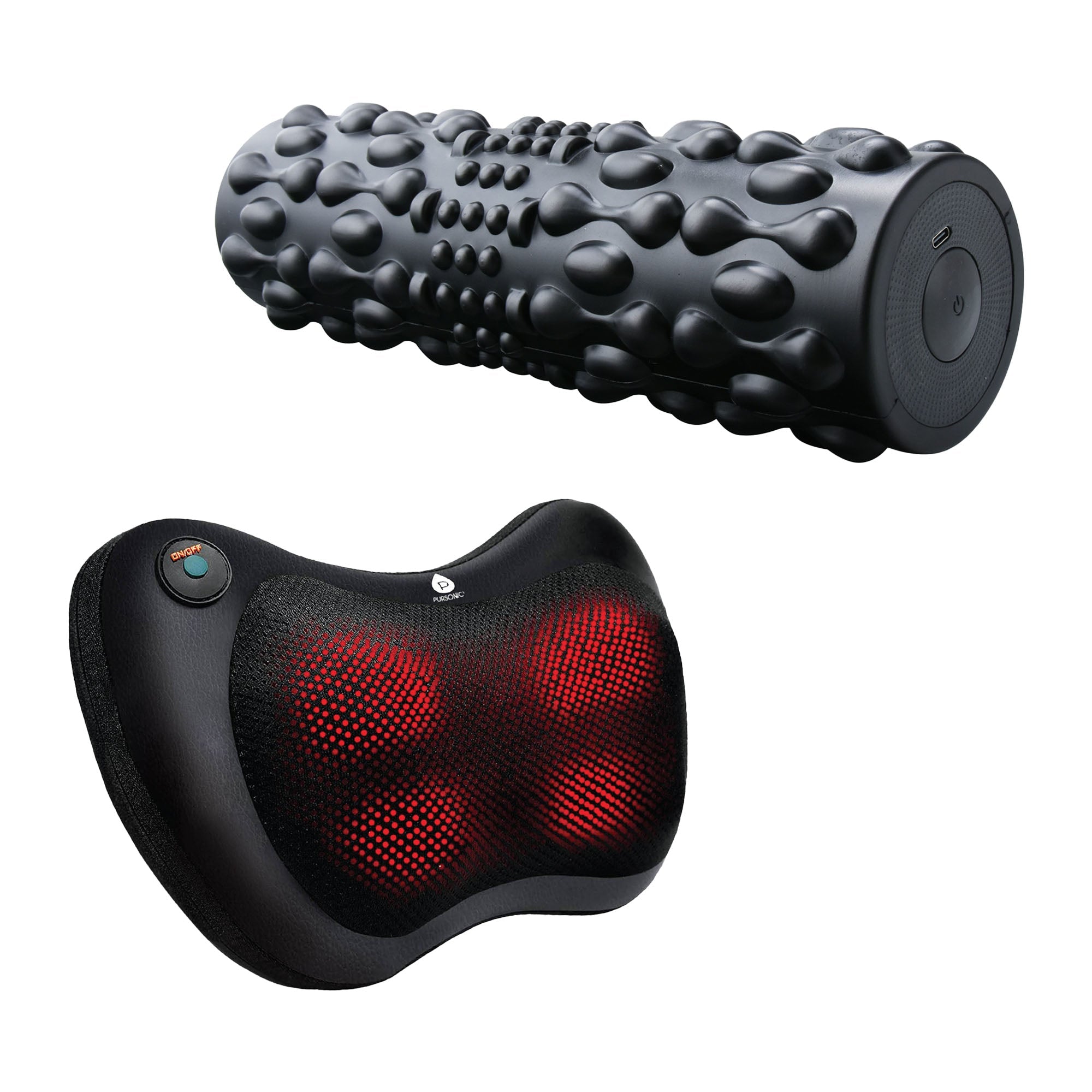 Pursonic Total Body Recovery Bundle –  Vibrating Foam Roller + Shiatsu Heating Neck & Back Massager-0